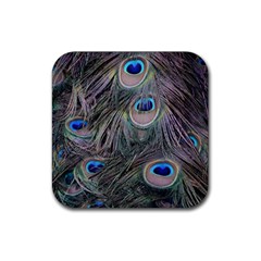 Peacock Feathers Peacock Bird Feathers Rubber Coaster (square)