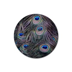 Peacock Feathers Peacock Bird Feathers Rubber Coaster (round) by Jancukart