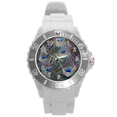 Peacock Feathers Peacock Bird Feathers Round Plastic Sport Watch (l) by Jancukart