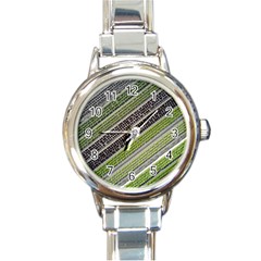 Field Agriculture Farm Stripes Diagonal Round Italian Charm Watch by Jancukart