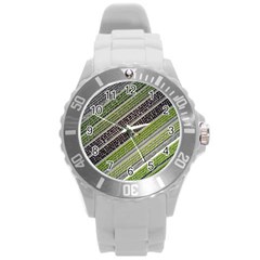 Field Agriculture Farm Stripes Diagonal Round Plastic Sport Watch (l)