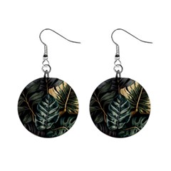 Tropical Leaves Foliage Monstera Nature Home Mini Button Earrings