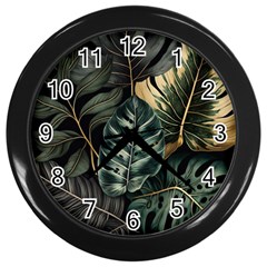 Tropical Leaves Foliage Monstera Nature Home Wall Clock (Black)