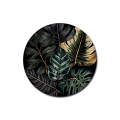 Tropical Leaves Foliage Monstera Nature Home Rubber Round Coaster (4 pack)