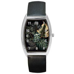 Tropical Leaves Foliage Monstera Nature Home Barrel Style Metal Watch