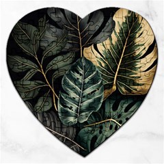 Tropical Leaves Foliage Monstera Nature Home Jigsaw Puzzle (heart) by Jancukart