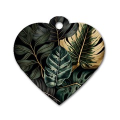 Tropical Leaves Foliage Monstera Nature Home Dog Tag Heart (Two Sides)