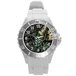 Tropical Leaves Foliage Monstera Nature Home Round Plastic Sport Watch (L) Front