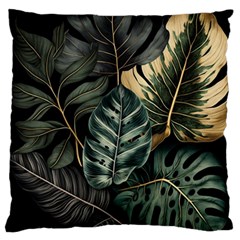 Tropical Leaves Foliage Monstera Nature Home Large Premium Plush Fleece Cushion Case (One Side)