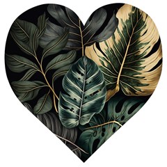 Tropical Leaves Foliage Monstera Nature Home Wooden Puzzle Heart