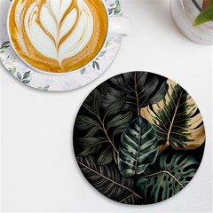 Tropical Leaves Foliage Monstera Nature Home UV Print Round Tile Coaster