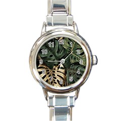 Tropical Leaves Foliage Monstera Nature Home Art Round Italian Charm Watch by Jancukart