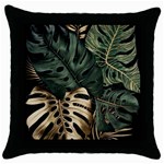 Tropical Leaves Foliage Monstera Nature Home Art Throw Pillow Case (Black) Front