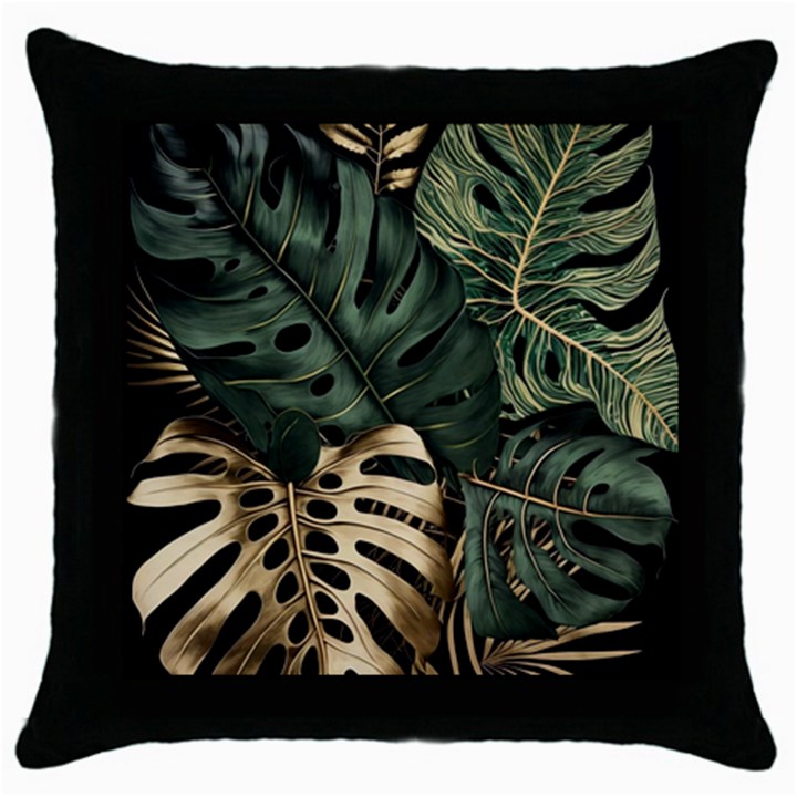 Tropical Leaves Foliage Monstera Nature Home Art Throw Pillow Case (Black)