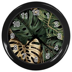 Tropical Leaves Foliage Monstera Nature Home Art Wall Clock (black) by Jancukart