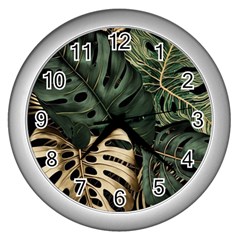 Tropical Leaves Foliage Monstera Nature Home Art Wall Clock (silver) by Jancukart