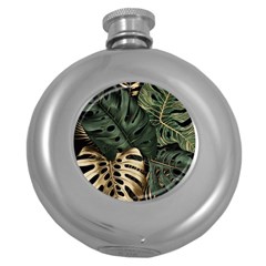 Tropical Leaves Foliage Monstera Nature Home Art Round Hip Flask (5 Oz)