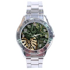 Tropical Leaves Foliage Monstera Nature Home Art Stainless Steel Analogue Watch by Jancukart