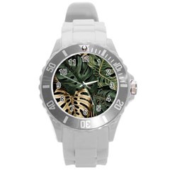 Tropical Leaves Foliage Monstera Nature Home Art Round Plastic Sport Watch (l) by Jancukart