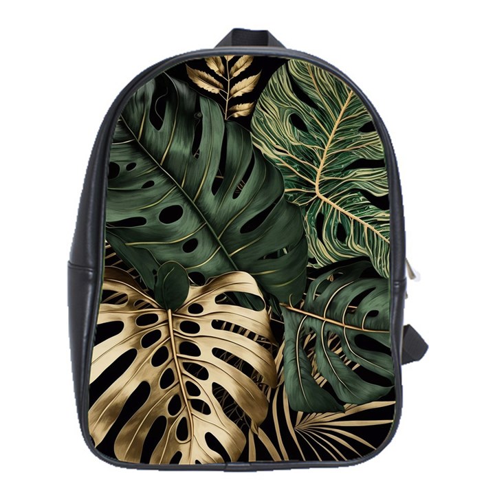 Tropical Leaves Foliage Monstera Nature Home Art School Bag (XL)