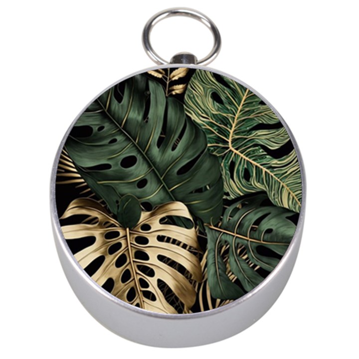 Tropical Leaves Foliage Monstera Nature Home Art Silver Compasses