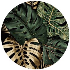 Tropical Leaves Foliage Monstera Nature Home Art Wooden Puzzle Round by Jancukart