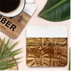 Tropical Leaves Foliage Monstera Nature Home Art Marble Wood Coaster (square) by Jancukart