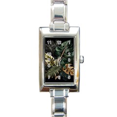 Tropical Leaves Foliage Monstera Nature Home Pattern Rectangle Italian Charm Watch by Jancukart