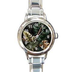 Tropical Leaves Foliage Monstera Nature Home Pattern Round Italian Charm Watch