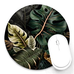 Tropical Leaves Foliage Monstera Nature Home Pattern Round Mousepad