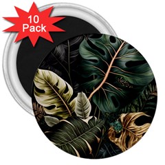 Tropical Leaves Foliage Monstera Nature Home Pattern 3  Magnets (10 Pack) 