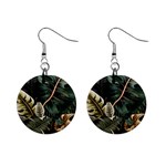 Tropical Leaves Foliage Monstera Nature Home Pattern Mini Button Earrings Front