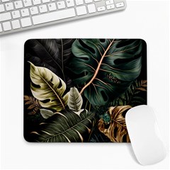 Tropical Leaves Foliage Monstera Nature Home Pattern Large Mousepad by Jancukart