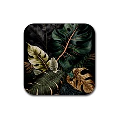 Tropical Leaves Foliage Monstera Nature Home Pattern Rubber Coaster (square)