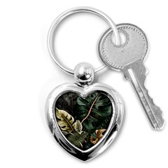 Tropical Leaves Foliage Monstera Nature Home Pattern Key Chain (heart)