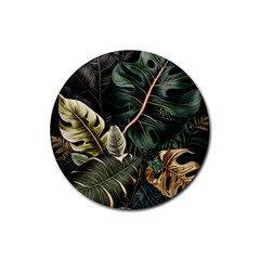 Tropical Leaves Foliage Monstera Nature Home Pattern Rubber Round Coaster (4 Pack)