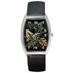 Tropical Leaves Foliage Monstera Nature Home Pattern Barrel Style Metal Watch