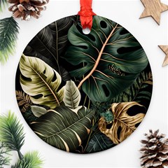 Tropical Leaves Foliage Monstera Nature Home Pattern Round Ornament (Two Sides)