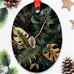 Tropical Leaves Foliage Monstera Nature Home Pattern Oval Ornament (two Sides) by Jancukart