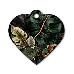 Tropical Leaves Foliage Monstera Nature Home Pattern Dog Tag Heart (two Sides) by Jancukart