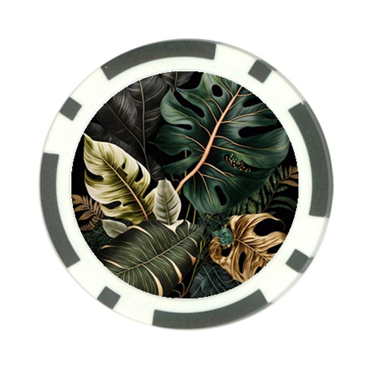 Tropical Leaves Foliage Monstera Nature Home Pattern Poker Chip Card Guard