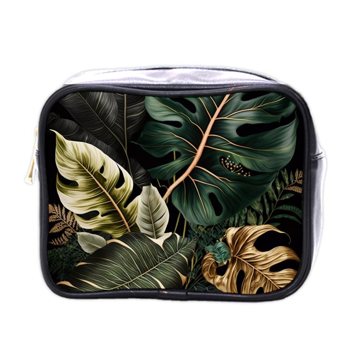 Tropical Leaves Foliage Monstera Nature Home Pattern Mini Toiletries Bag (One Side)