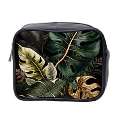 Tropical Leaves Foliage Monstera Nature Home Pattern Mini Toiletries Bag (two Sides)