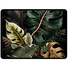 Tropical Leaves Foliage Monstera Nature Home Pattern Fleece Blanket (large)