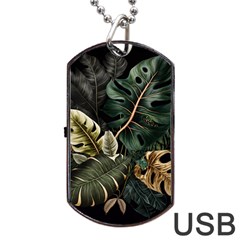 Tropical Leaves Foliage Monstera Nature Home Pattern Dog Tag USB Flash (One Side)