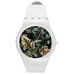 Tropical Leaves Foliage Monstera Nature Home Pattern Round Plastic Sport Watch (M)