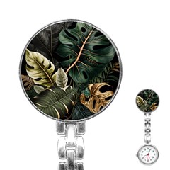 Tropical Leaves Foliage Monstera Nature Home Pattern Stainless Steel Nurses Watch