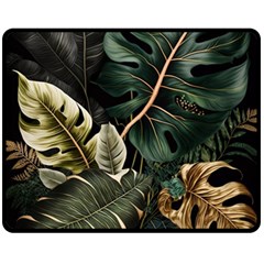 Tropical Leaves Foliage Monstera Nature Home Pattern Two Sides Fleece Blanket (medium) by Jancukart