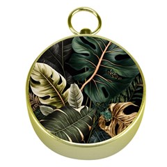 Tropical Leaves Foliage Monstera Nature Home Pattern Gold Compasses