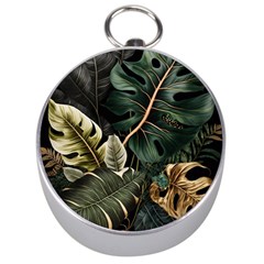 Tropical Leaves Foliage Monstera Nature Home Pattern Silver Compasses by Jancukart